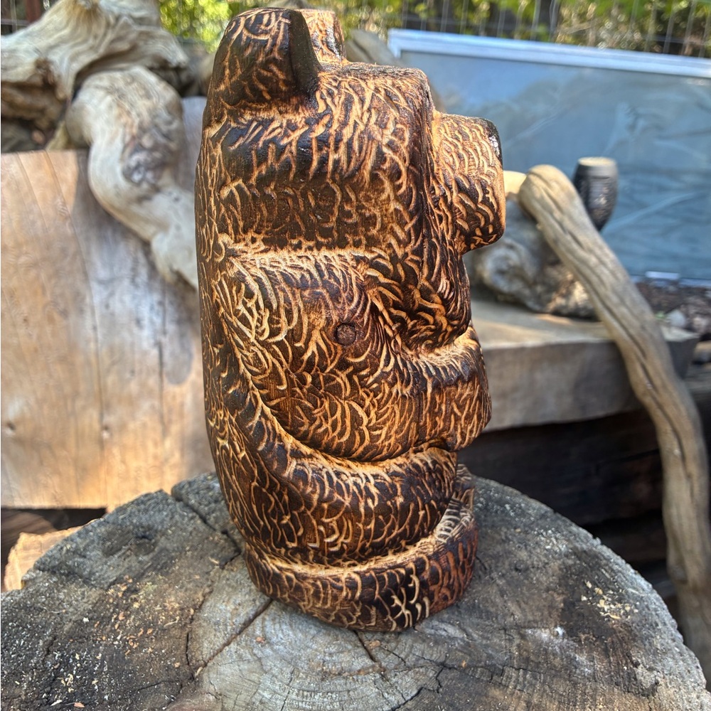 Handcrafted Wooden Bear Sculpture - Picture 4 of 4